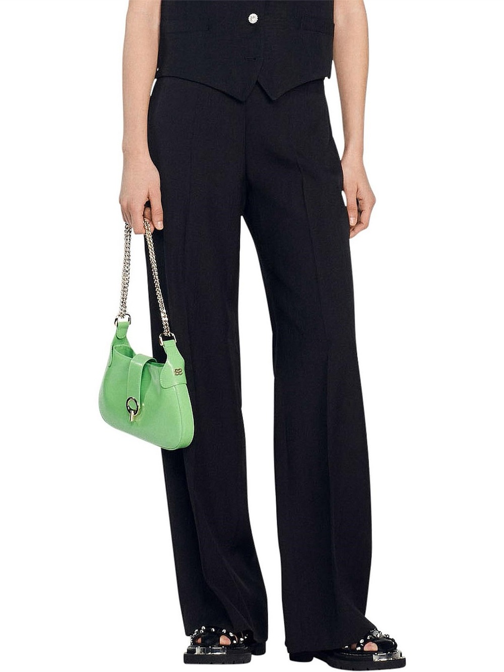 Sandro Paris Enrique Black High Waist Wide Leg Trousers Pants Size 36